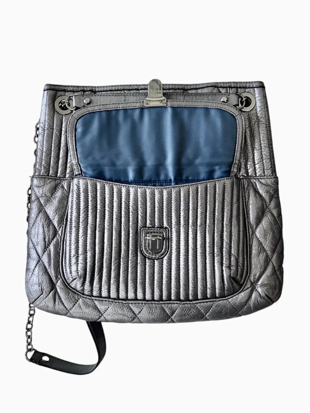 Coach Poppy 19854 Slim Leather Quilted Metallic Platinum Shoulder Tote